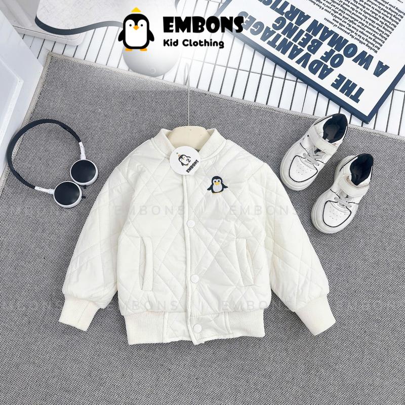 Áo khoác bomber trần bông EMBONS cho bé trai và bé gái chống nước cản gió thêu hình phong cách Hàn Quốc 