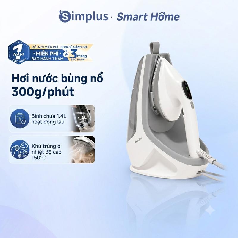 SimplusHome Bàn ủi hơi nước GTJH027, cầm tay nhỏ gọn, bình chứa lớn, hoạt động lâu, hơi nước mạnh mẽ,"Hơi nước bùng nổ 300g/phút, bình chứa 1.4L hoạt động lâu Khử trùng ở nhiệt độ cao 150℃, Bảo Hành 1 Năm Chỉ Đổi Không Sửa