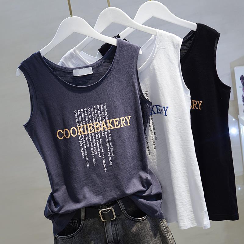 Áo Vest Thể Thao Cotton Cho Nữ, Áo Mùa Hè Có Thể Mặc Bên Ngoài Slub, Có Thể Mặc Bên Trong, Người Nổi Tiếng Trên Internet, Áo Thun Không Tay Dáng Rộng, Dây Đeo Tập Thể Dục, Áo Lớp Đế 3
