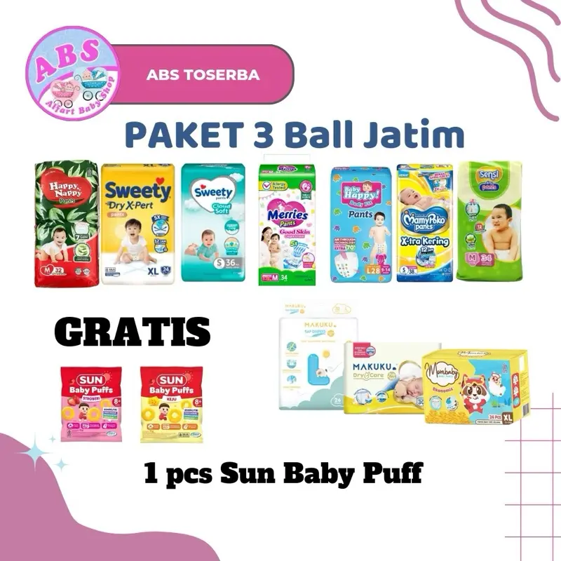 Ramadhan HEMAT 3 BALL Jatim popok pampers bayi berbagai merek Sweety Silver Bronze/ Mamypoko/ Happynappy/ Merries/ Sensi/ Makuku/ Baby Happy/ Mombaby diapers celana popok newborn  Cewek Cowok 0