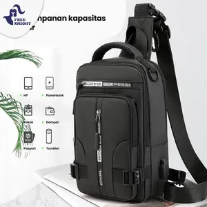 Freeknight Tas Selempang Pria Keren Multifungsi Waistbag Sport USB Charge Slimbag Pria Fashion Tas Bahu Cowok Slempang Waterproof Slingbag Pinggang Kualitas Terbaik TS713