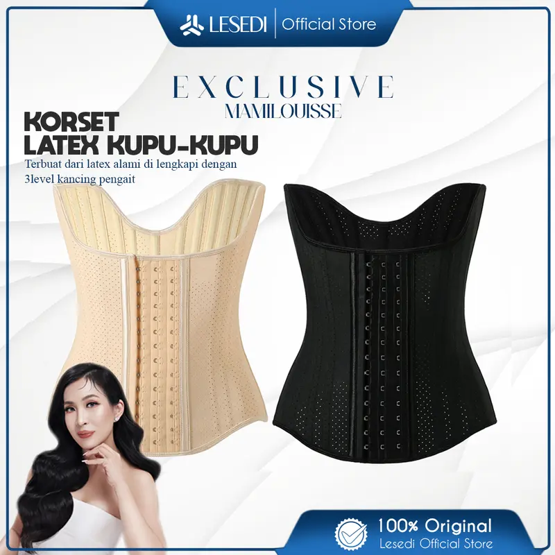 Korset Latex Wanita Pengecil Perut Model Kupu-Kupu dengan 25Tulang Baja dan 3 Level Pengait 0