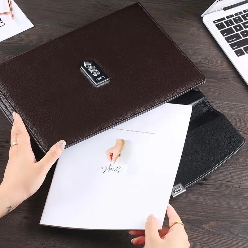 Cặp Tài Liệu, Làm Bằng Da, Thích Hợp Đựng Tài Liệu Kinh Doanh, Cầm Tay, Có Khóa Mật Khẩu, Có Thể Dùng Để Gói Dữ Liệu Hoặc Gói Hội Nghị 3