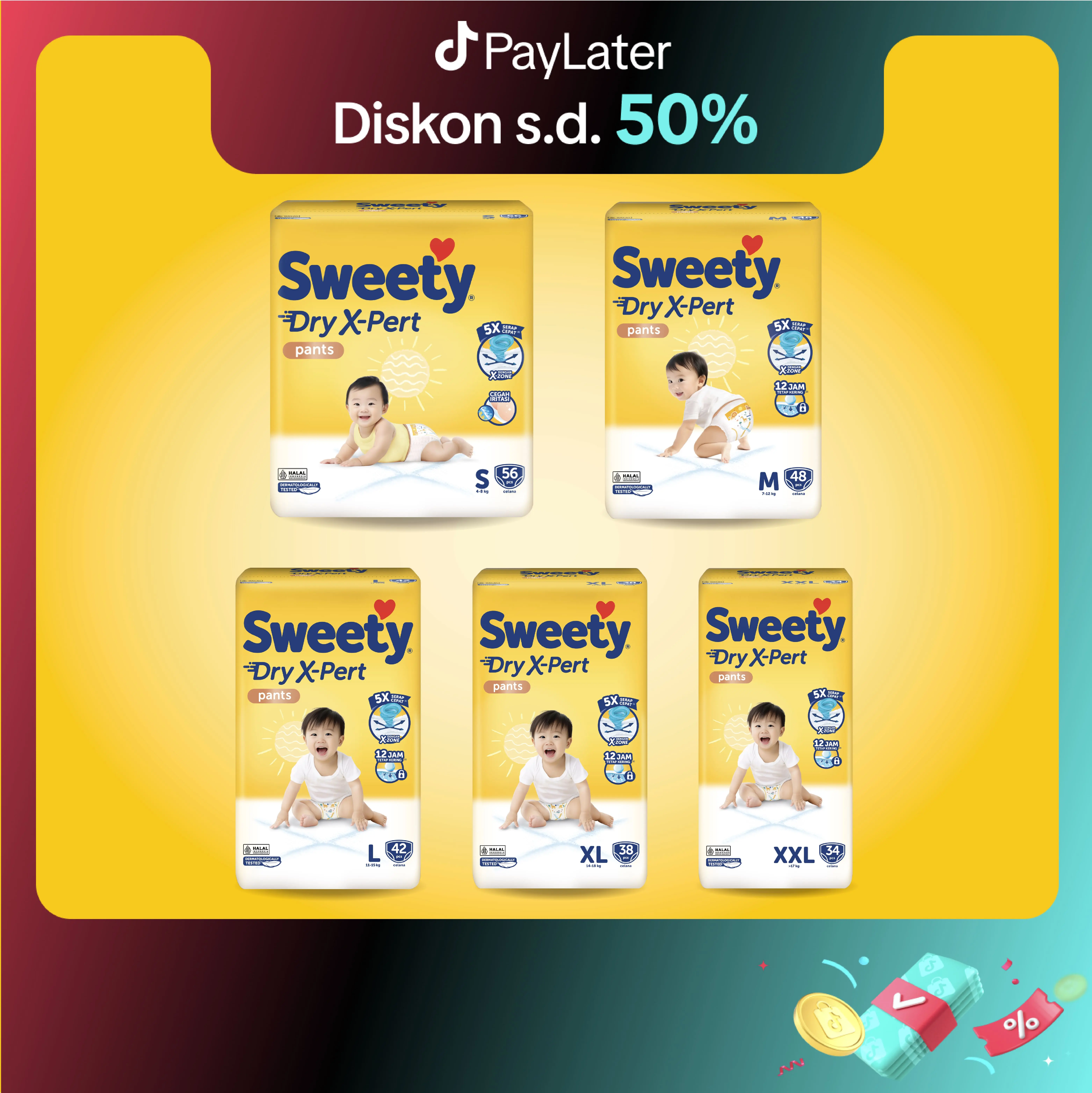 Sweety Bronze Dry X-Pert  - Popok Bayi Celana / Baby Pants Diaper - All Size - (S-XXL) - Jumbo Pack