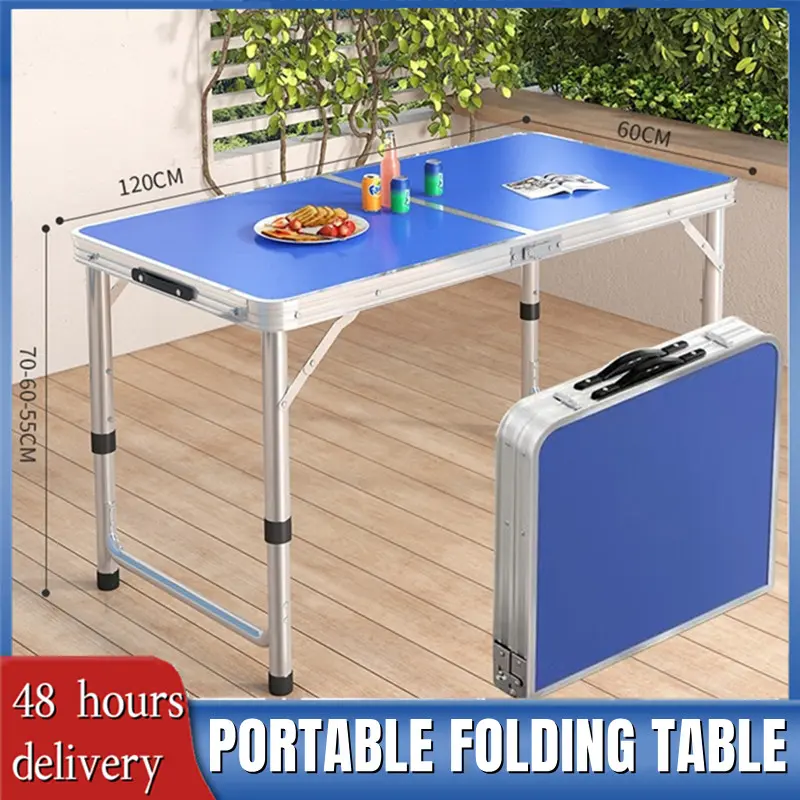 [SG LOCAL STOCK] 120CM Portable Folding Table - Blue Aluminum Alloy, Height Adjustable, Strong Load-Bearing Capacity
