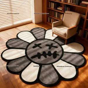 Alfombra redonda floral para dormitorio, tapete vintage de flores, alfombra estilo hip hop de moda, tapete suave y cómodo de peluche, lavar únicamente a mano