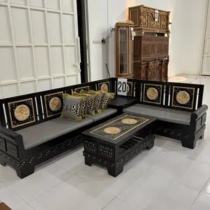 Kursi tamu sudut gelung hitam cantik jati 100%
