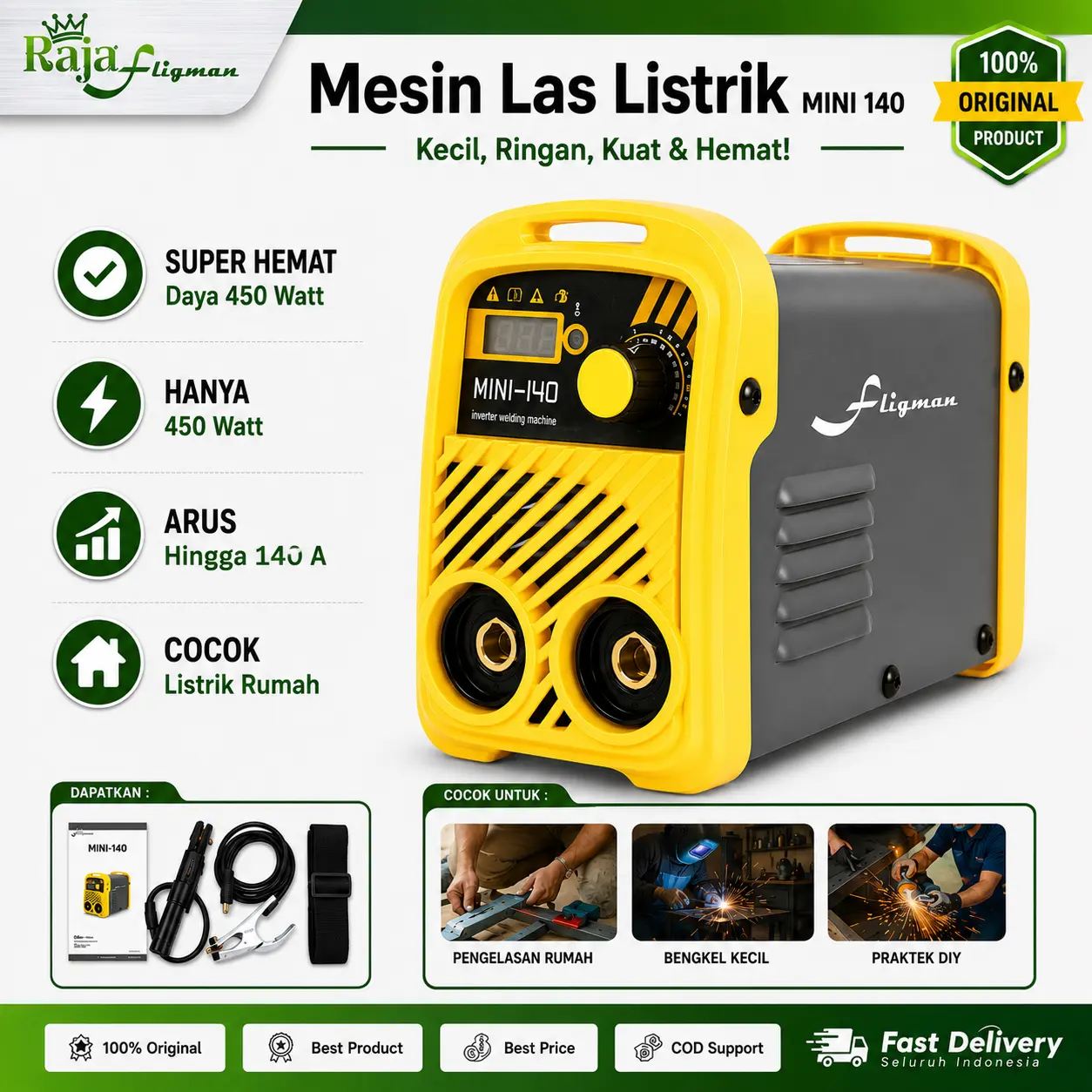 Fligman Mesin Las Listrik IGBT 140 mini Trafo Las MMA 450 Watt Terbaru