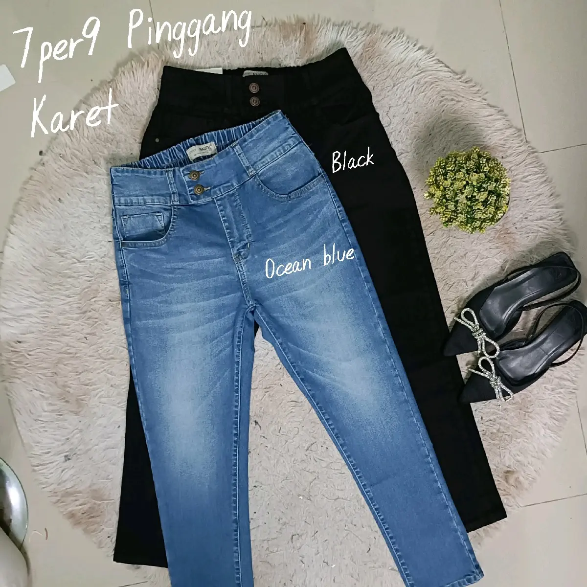 Celanapinggankaretkancingduahitam//celanapinggangkarethitamnaufel//pensil7per9wanita