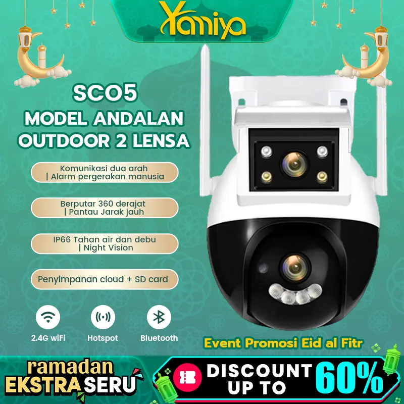 [Eksklusif]COD Yamiya Outdoor CCTV V380 PRO Dual Lens PTZ WiFi Wireless Camera IR Night Vision Waterproof Smart Security IP Camera Jam Kamera