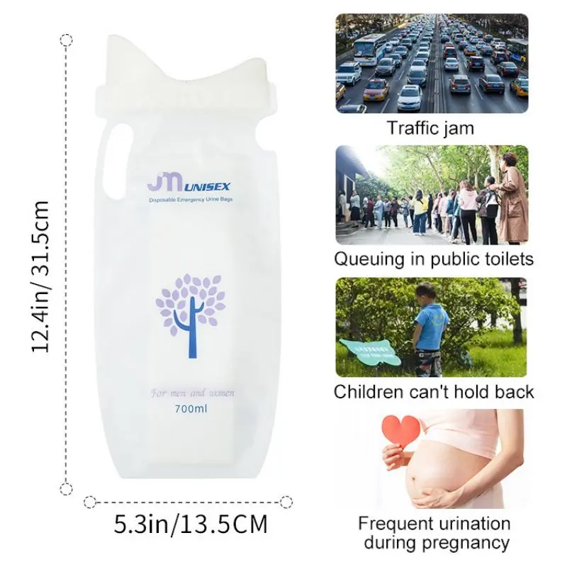 Kantong Kencing Sekali Pakai 4pcs Kantong Urine Unisex 700ml Urine Bag Untuk Perjalanan Jauh 2