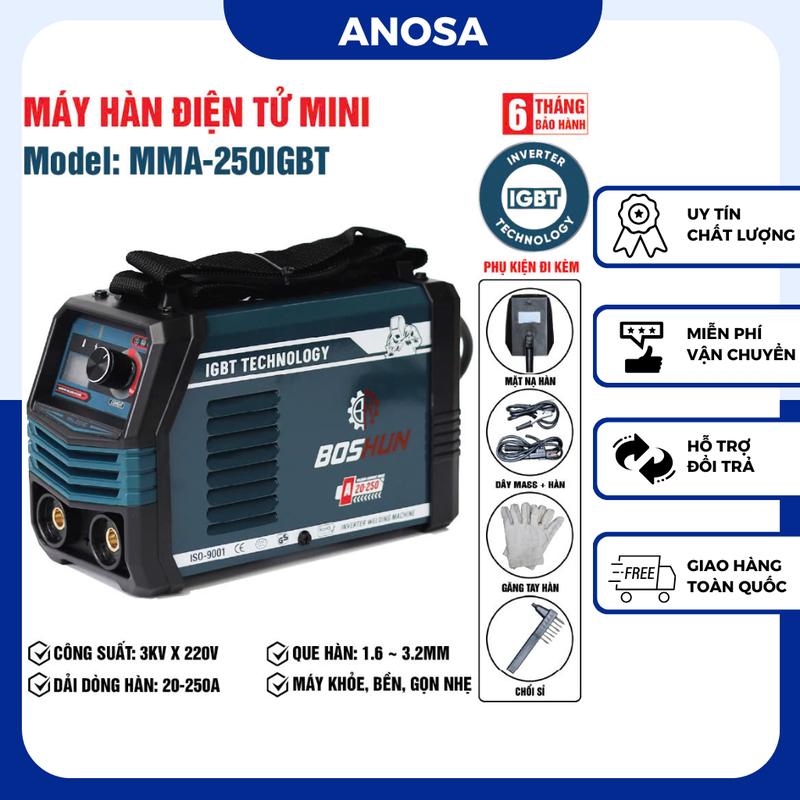 [HQD] Máy Hàn Điện Tử Mini BOSHUN MMA-250IGBT , INVERTER IGBT, Lõi Đồng, Hàn Que 1.6-3.2mm