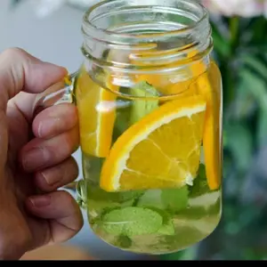 Gelas Toples Jar Polos Beling Bening Kaca 500ML | Gelas Mug Gagang Gelas Minum Air | Gelas Teh Kopi Susu Latte Cappucino Americano Jus Es Jeruk Buah Cocktail Dessert Ice Cream Es Krim Lemon Tea Cola Soft Drink Boba Cafe Restoran Rumah Makan Hotel