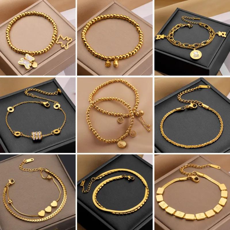 【 48 Styles】 Titanium Steel Gold Bracelet ,  Not Fade Bracelet for Women Stainless Bracelet Rose Gold Accessories 0
