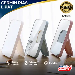 Cermin Lipat Kotak Kaca Rias Makeup Portable Traveler Desain Warna-warni Bahan Plastik ABS Panjang 15 cm Lebar 10 cm Hadiah Ideal
