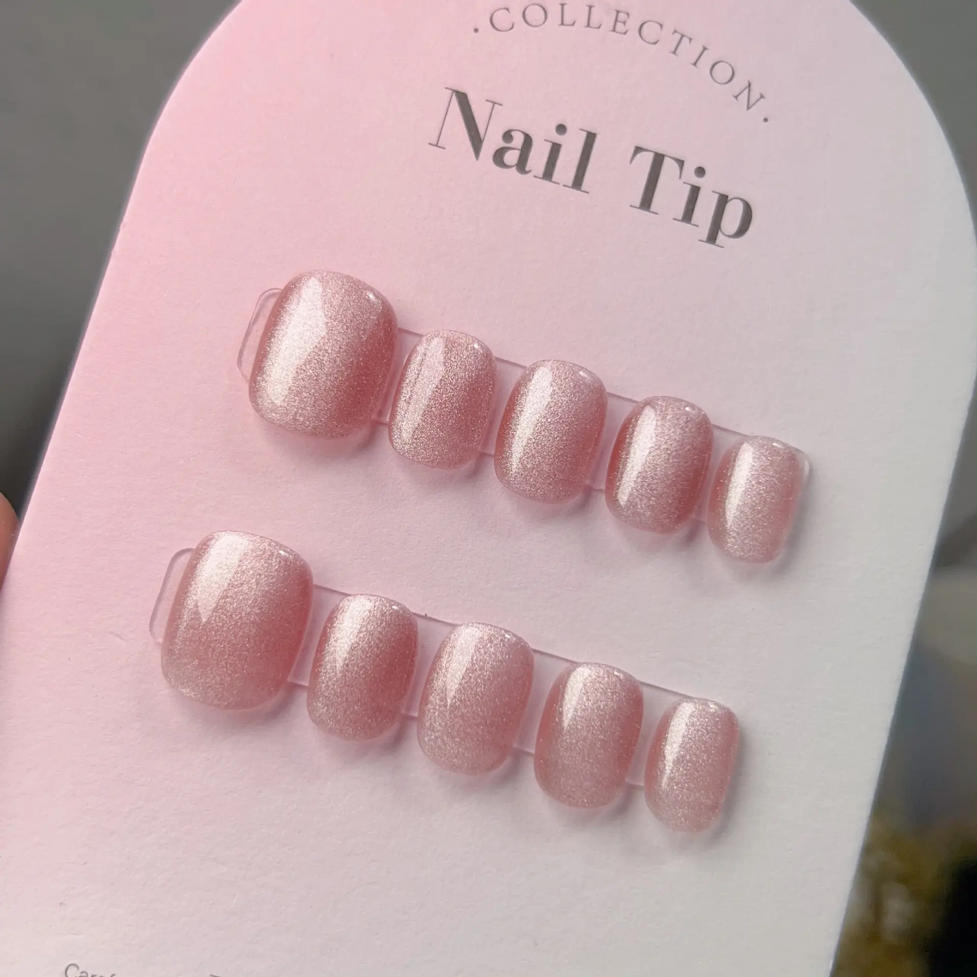LADY KINDOM XXX-159 10pc/set Handmade Press on Nails Bare Powder Crystal Cat Eye Explosive Flash White Light Therapy Nail Patch Detachable and Detachable