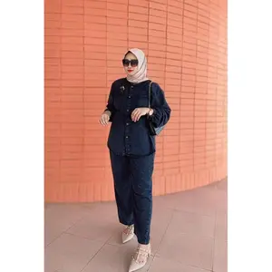 Zifana~Almeera Setelan Jeans wash Atasan dan Celana Terbaru Jumbo Kekinian Setelan Wanita Dewasa