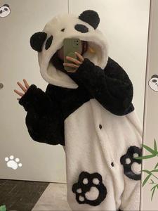 1枚組 レディース冬用カートゥーンパンダパジャマセット、フランネルテレビブランケットルームウェア、長くて厚いカップル用スリープウェア、サンクスギビングやクリスマスのギフトに最適