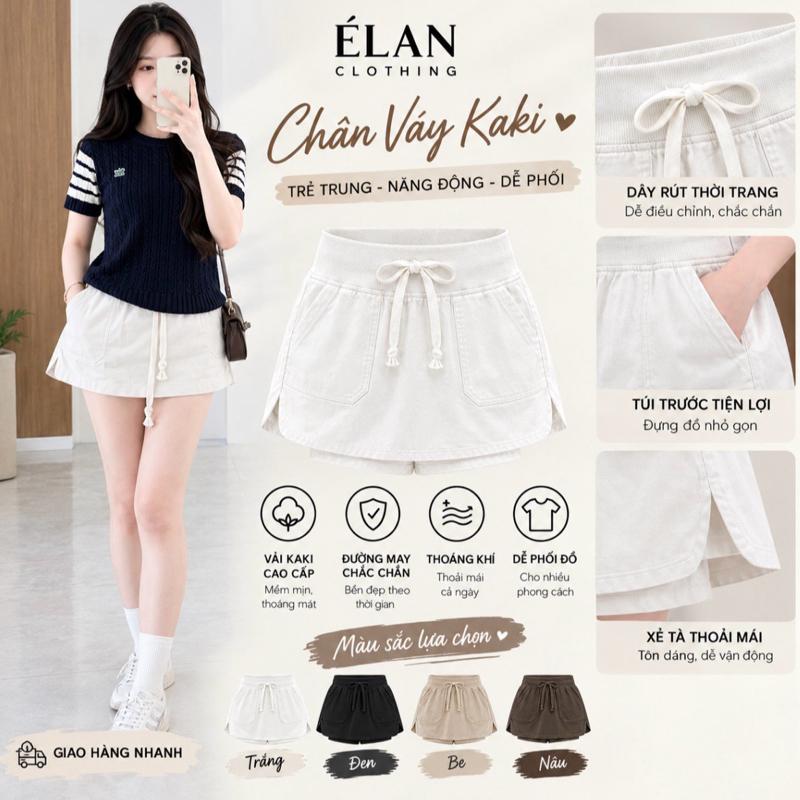 Quần Váy Kaki Nữ ÉLan Clothing Dáng Chữ A Dễ Phối Đồ Phong Cách Trẻ Trùn Cá Tính