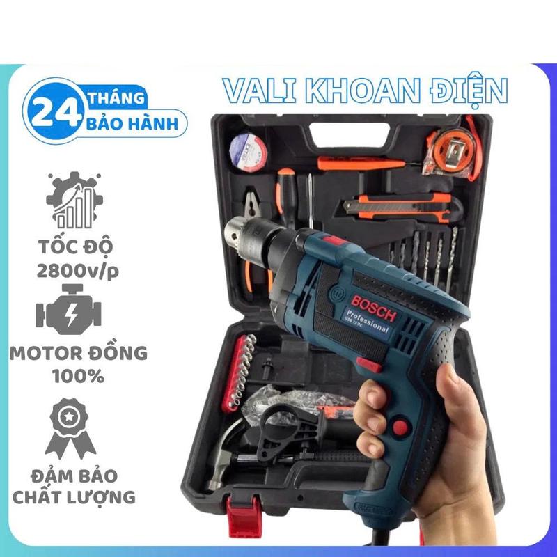  Bosch Bộ Máy Khoan Điện Cầm Tay 16RE Ly Lõi Đồng Khoan Vali 13mm Đa Năng 30 Chi Tiết Kèm Valy Đựng Công Suất 1200W Tốc Độ 2800v p Motor Đồng 100% Bảo Hành 24 Tháng 