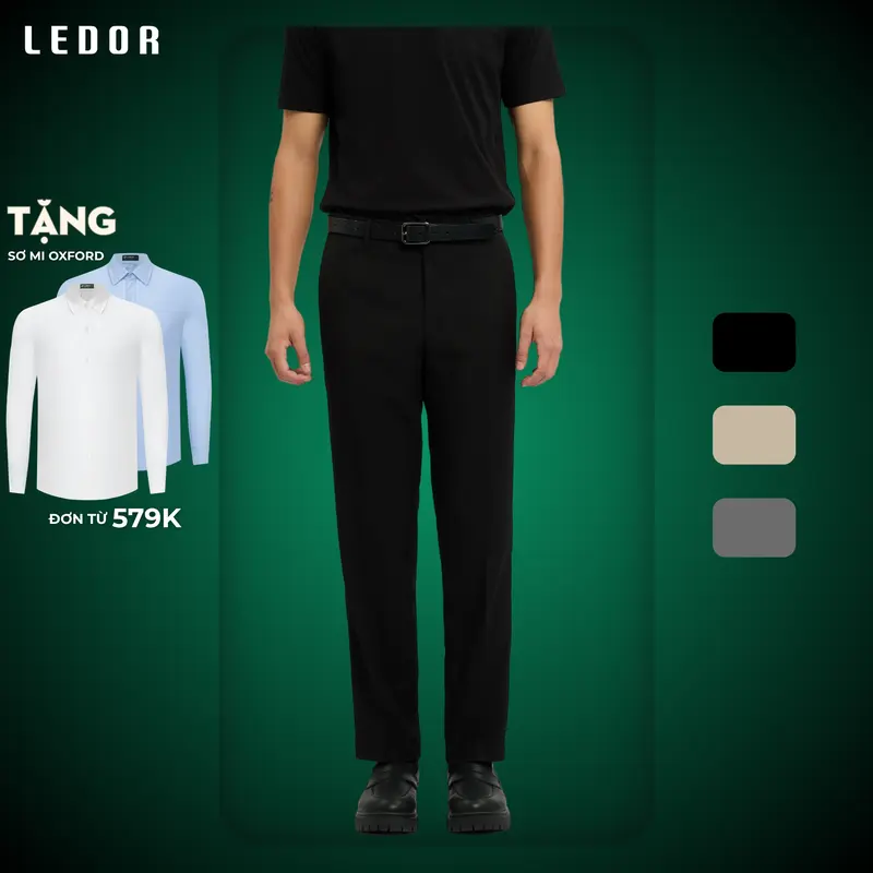 Quần tây nam cạp thường BASIC LEDOR form Slim-fit lịch lãm trẻ trung năng động Menswear Tre Chống Nước 0