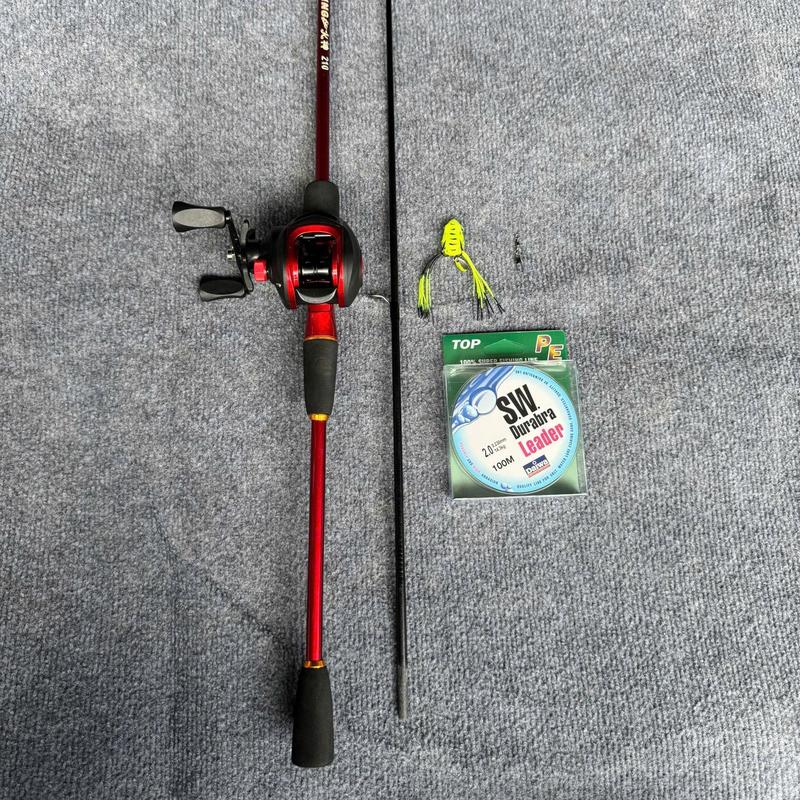 Combo Cần Câu Lure VIKINH HOẢ THẦN  Máy Quay Ngang Cối Kim Loại Tay Trái , Dù sw 100m , Nhái Hơi , 3 Khoá Link  Đi Câu Fishing Câu Cá cân Bắt Cá caulure