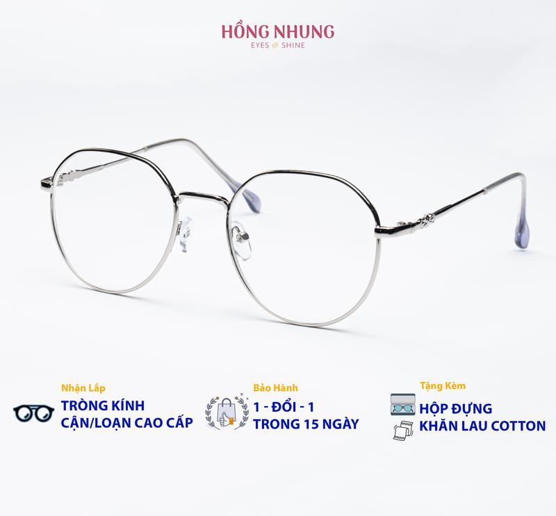 Gọng kính cận nữ thời trang tròn góc cạnh dành cho mặt vừa và to chất liệu kim loại M6 cắt độ cận free - Women Mắt Kính