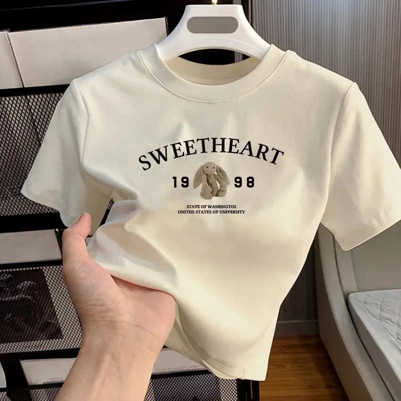 YIYOYI  O026 Baju Kaos Crop Top Wanita Korea Lengan Pendek Kaos Wanita Kaos pendek bermotif beruang | kaos wanita kekinian