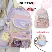 Gambar SHETAS Tas Ransel Sekolah SMA & Mahasiswa Kapasitas Besar Telinga Kucing Original + Pouch Besar Lucu Anti Air Bahan Premium Bordir Rapi Hadiah Gratis - Biru dari SHEBAGofficialStore Kota Tangerang 1 Tokopedia