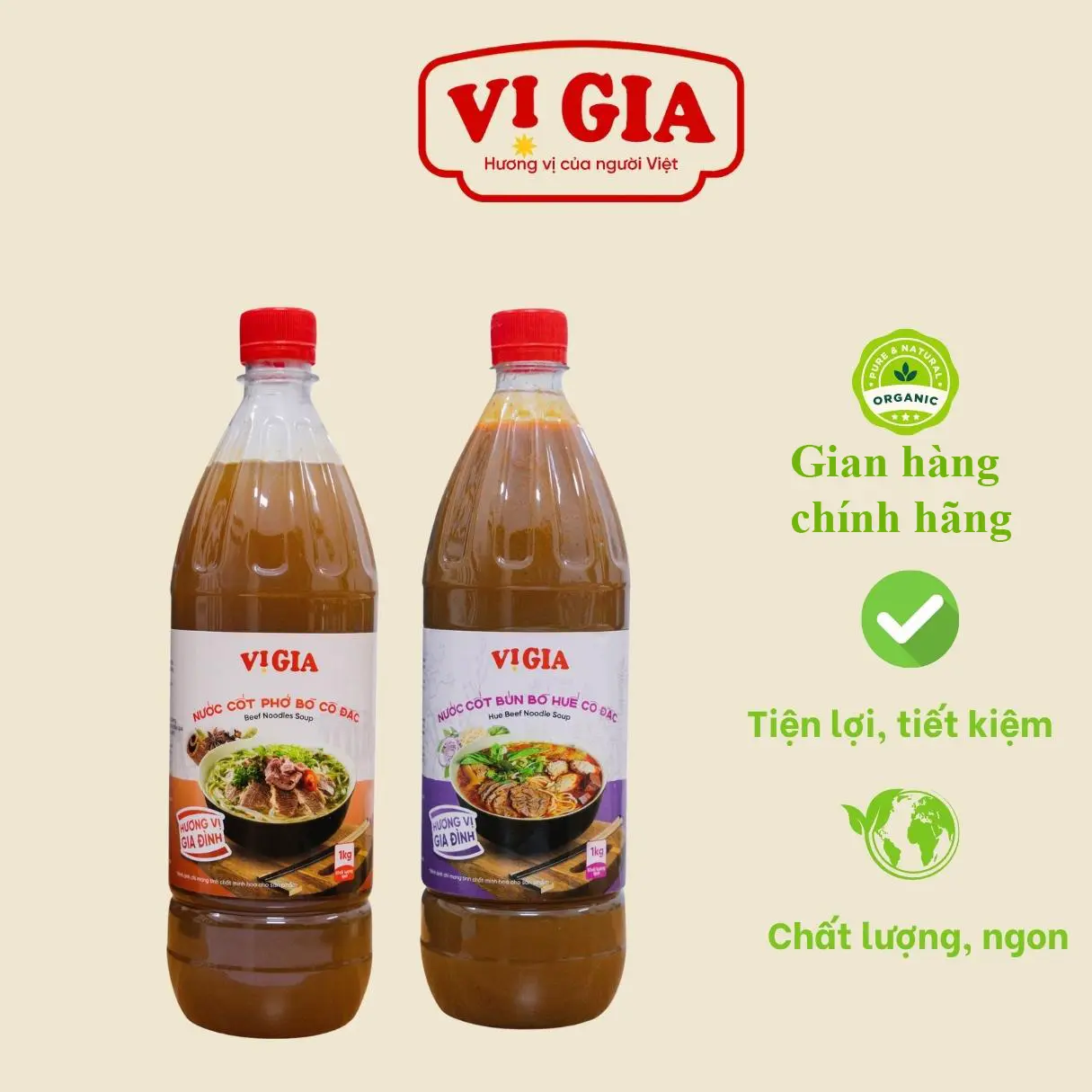 Combo 2 chai nước cốt Phở Bò-Bún Bò Huế 1kg, thơm ngon chuẩn vị, an toàn, tiết kiệm. Sản phẩm độc quyền của VỊ Gia Food Nước Sốt Gia Vị nuoccot  pho