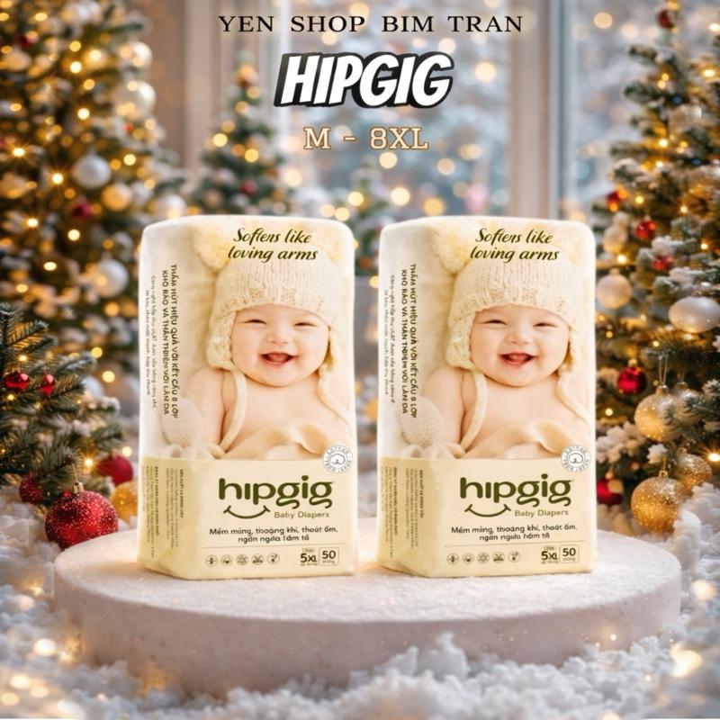 Bỉm quần Hipgig 50 100 Miếng M-8XL Bỉm Mềm Mại Thấm Hút Tốt,Mềm Mại Lưng Chun Đệm Mây Bé Bụ Bẫm Tăng Size
