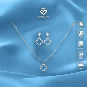 GS Aksesoris: [[ SET KALUNG & ANTING ]] Lucky Clover Silver Jewelry Set – Shine with Good Fortune! AAK0002