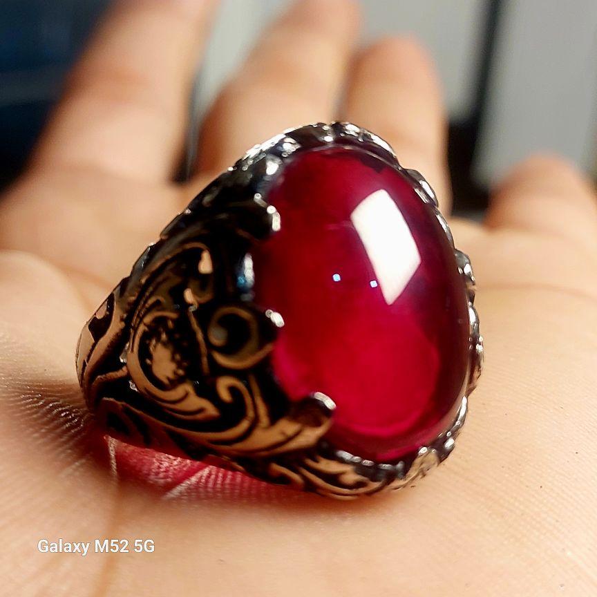 Cincin Siem Jaga baya merah delima ring alpaka super elegan anti karat Batu
