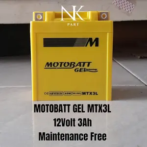 Aki Motor Kawasaki Ninja R 150, SS 150 Accu Motobatt Gel MTX3L 12v 3Ah