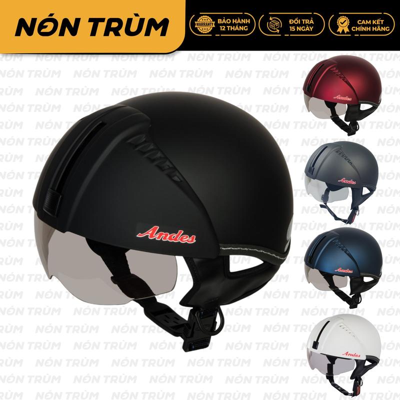 Mũ Bảo Hiểm Nửa Đầu Andes 181 Kính Âm Bật Lên Xuống Dễ Dàng - Freesize 54–56cm - Nam Nữ Đi Xe Máy