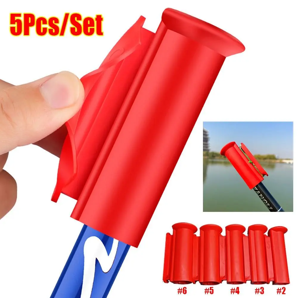 Phích Cắm Cần Câu, Bộ 5 Cái, Độ Đàn Hồi Cao, Chất Liệu Silicon, Cuốn Dây Lấy Màu Đỏ, Phụ Kiện Dụng Cụ Câu Cá, Đầu Cuốn Dây Câu Cá, Bao Gồm Nắp Đậy