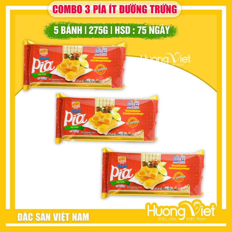 COMBO 3 Bánh pía ít đường có trứng muối Tân Huê Viên 300g bánh pía ít ngọt dành cho ăn kiêng TÚI 5 BÁNH