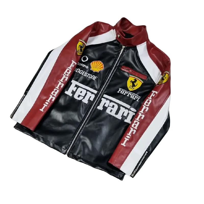 Áo Khoác Da Biker Chống Nước Tuoring Nam Nữ FERRARI Logo Thiêu Full