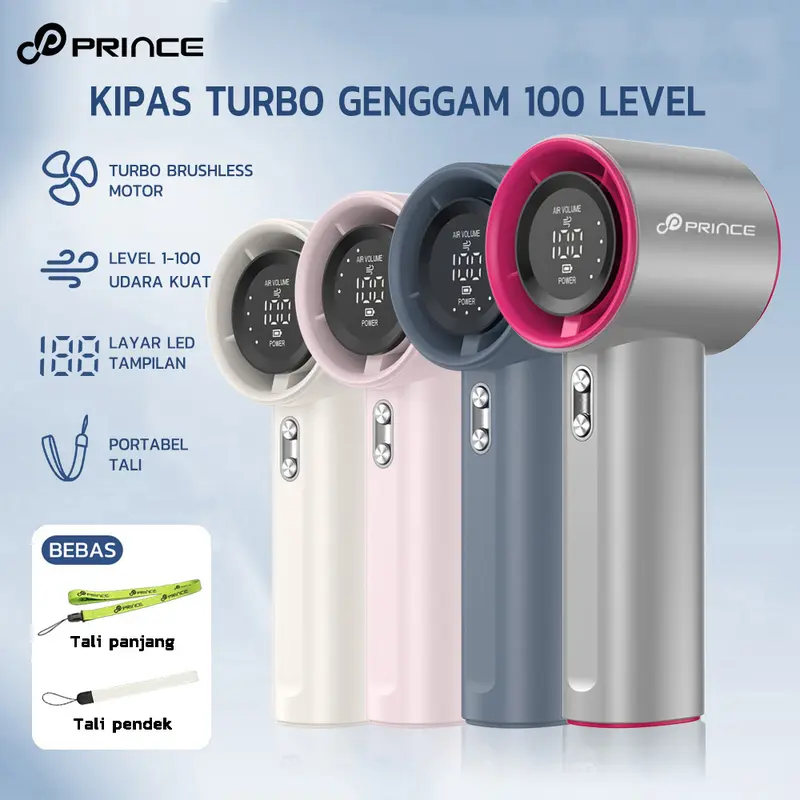 PRINCE  GFS001 High-speed Portable Handheld Fan 4000MAH Mini kipas Strong Wind 100 Gear Wind Speed kipas angin Digital Display Adjustable Turbo kipas tangan . 1