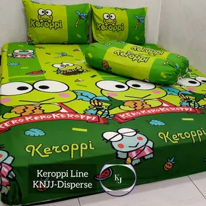 Janitra Sprei knjj Motif Anak KEROPPI LINE Set Sarung Bantal Guling Bahan Katun Lembut Ukuran 120x200 160x200 180x200 200x200 T20 Disperse Halus Adem