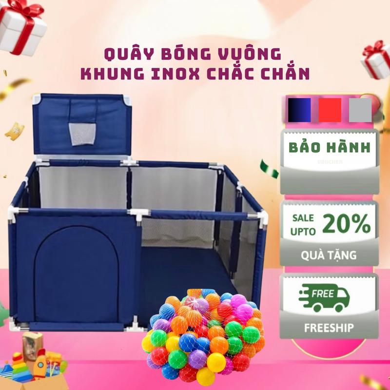  Quây bóng vuông khung inox tặng 10 bóng  1m28 X 1m28  với giỏ bóng rổ cho bé từ 6 tháng tuổi trở lên 4 bé chơi được  Đồ Chơi nệmđiềuhòa mátlạnh 