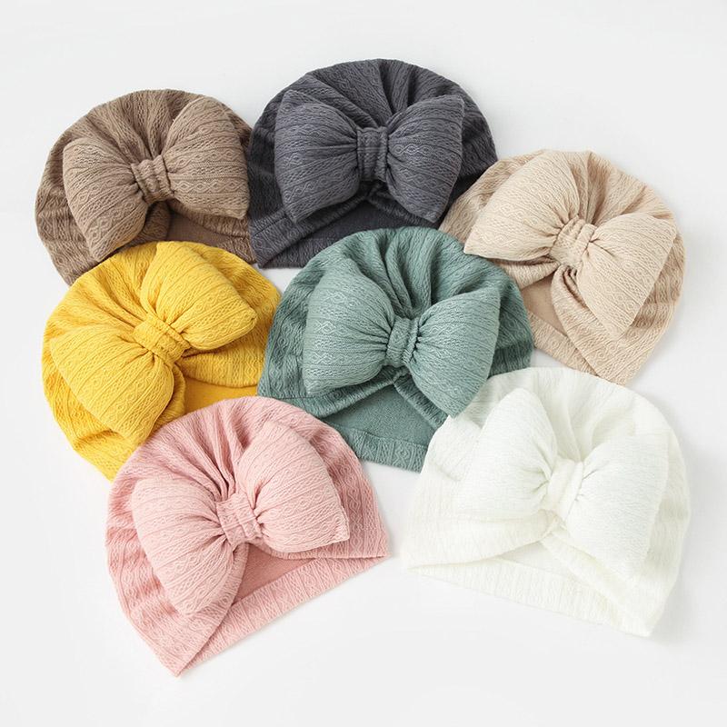 0-2Years Cute Big Bow Baby Turban Hat Cotton Soft Elastic Children Girl Indian Hat Photography Props 1