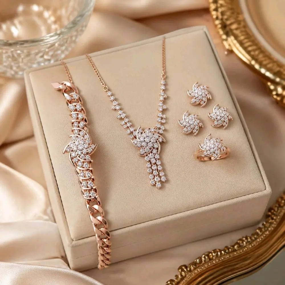 Set Kipas Kalung Gelang Cincin Anting Wanita Elegan Premium Tahan Lama
