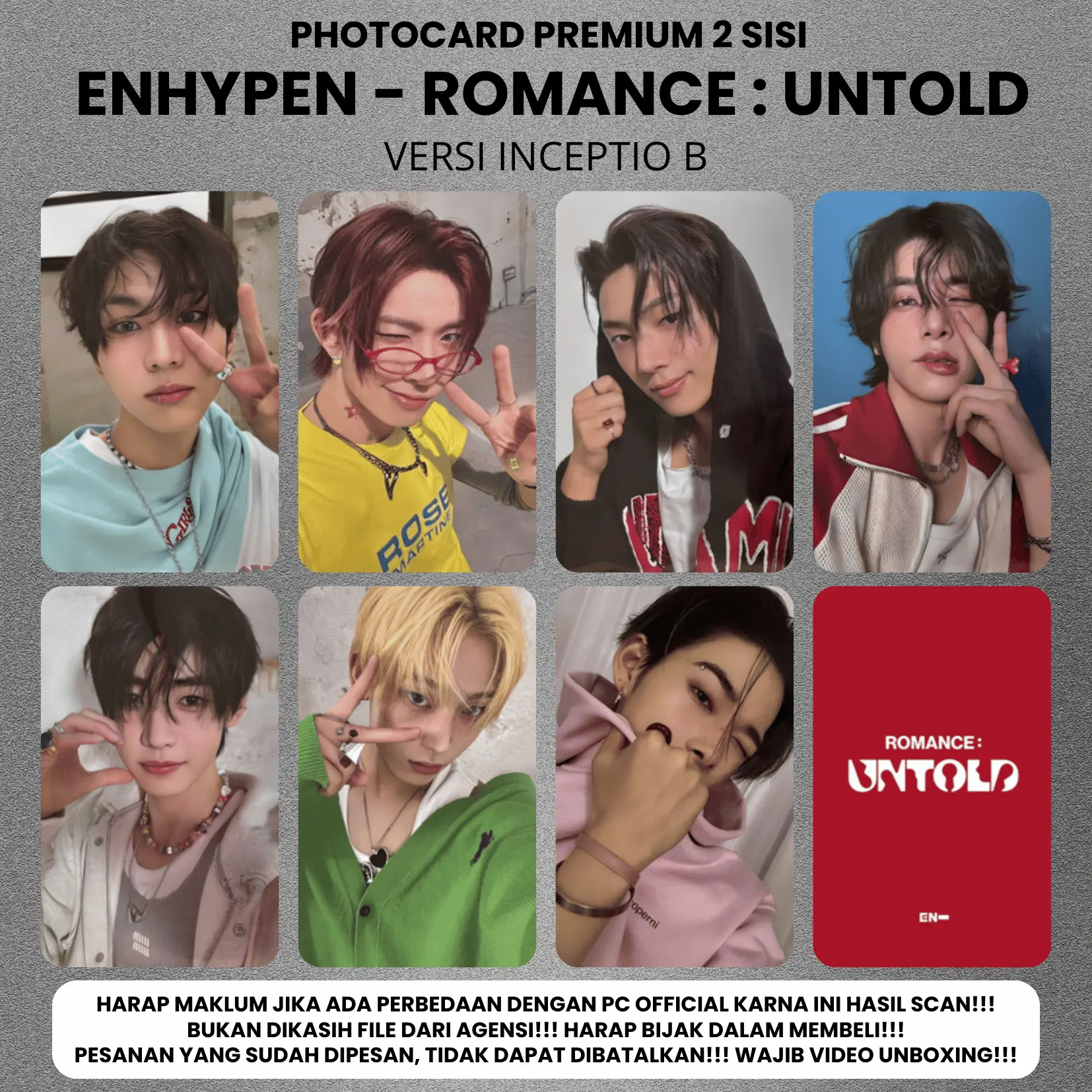 (ISI 7 PCS) Photocard ENHYPEN ROMANCE UNTOLD XO - PC 2 SISI KPOP Premium fotocard Merch Unofficial Enha Engene RU