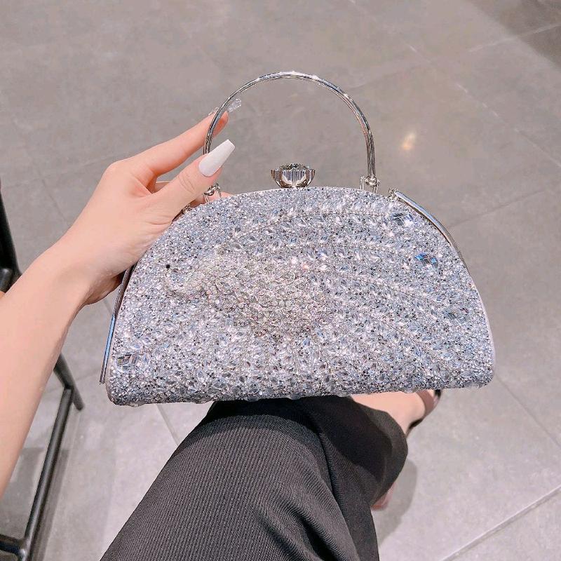 Cốp Đi Tiệc Size 25cm Con Công Đính Đá Quai Kiềng Đôi Túi Xách Nữ Đeo Chéo Women Bag Clutch Cầm Tay Kèm Dây Xích HÀNG QC Tặng Mẹ Làm Sui Đám Cưới Sang Trọng
