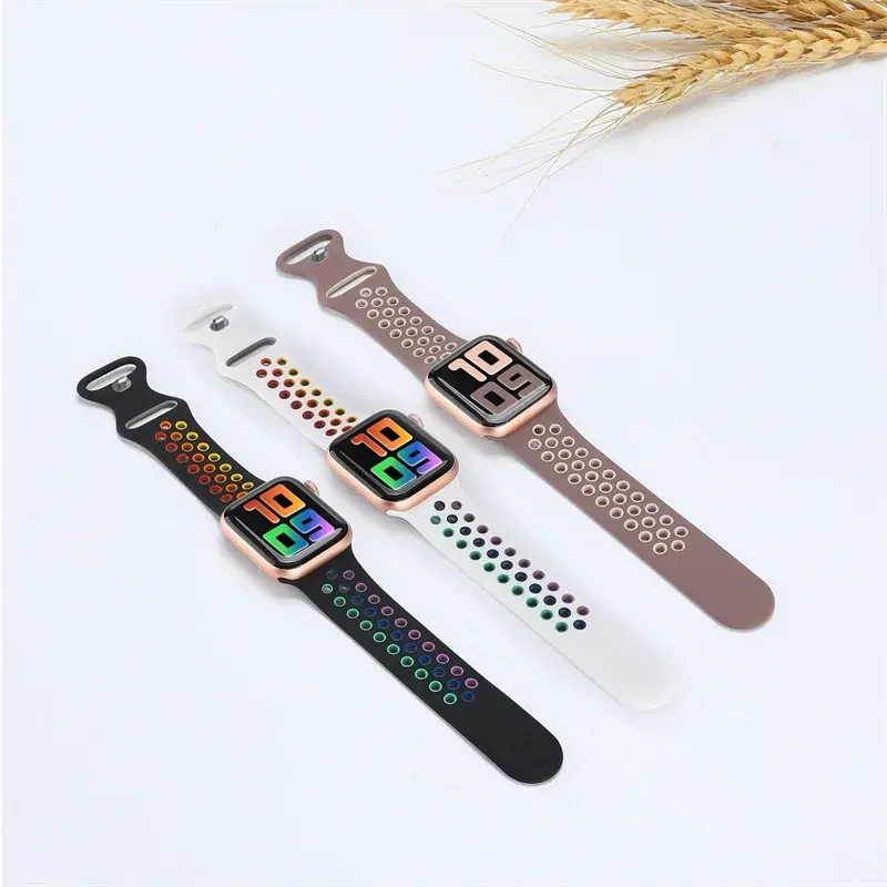 Dây đeo silicon, cho dây đeo Apple Watch, Ultra 2, 49mm, 38mm, 42mm, Vòng đeo tay thể thao, Dòng iWatch 9, 8, 7, 41mm, 45mm, 7, 6, SE, 5, 4, 3, 2, 38mm, 44mm, 40mm, Dây đeo đồng đồng hồ Cao Su Phụ Kiện 2