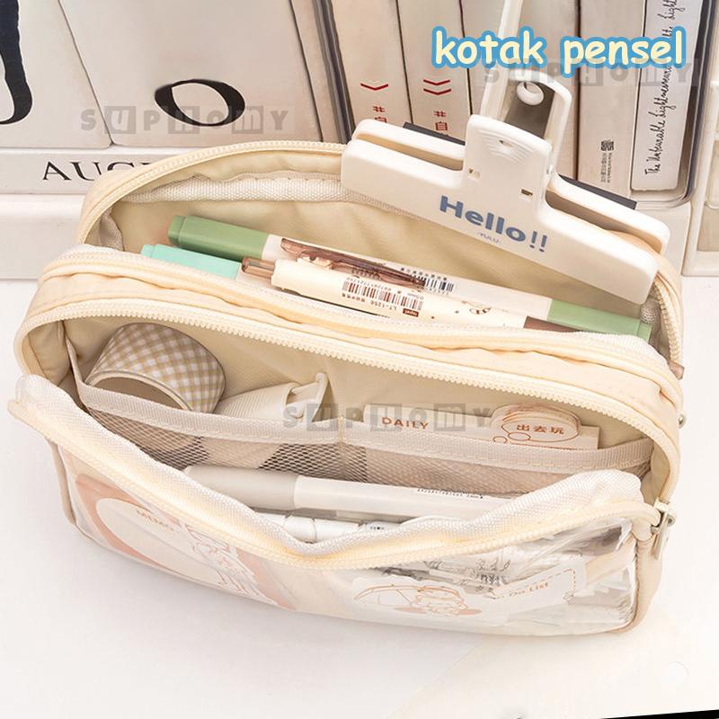 Product Introduction of Pencil Case Pen Box Stationery organizer Cosmetic Bag Pen Case kotak pensel large capcity clear PVC 0