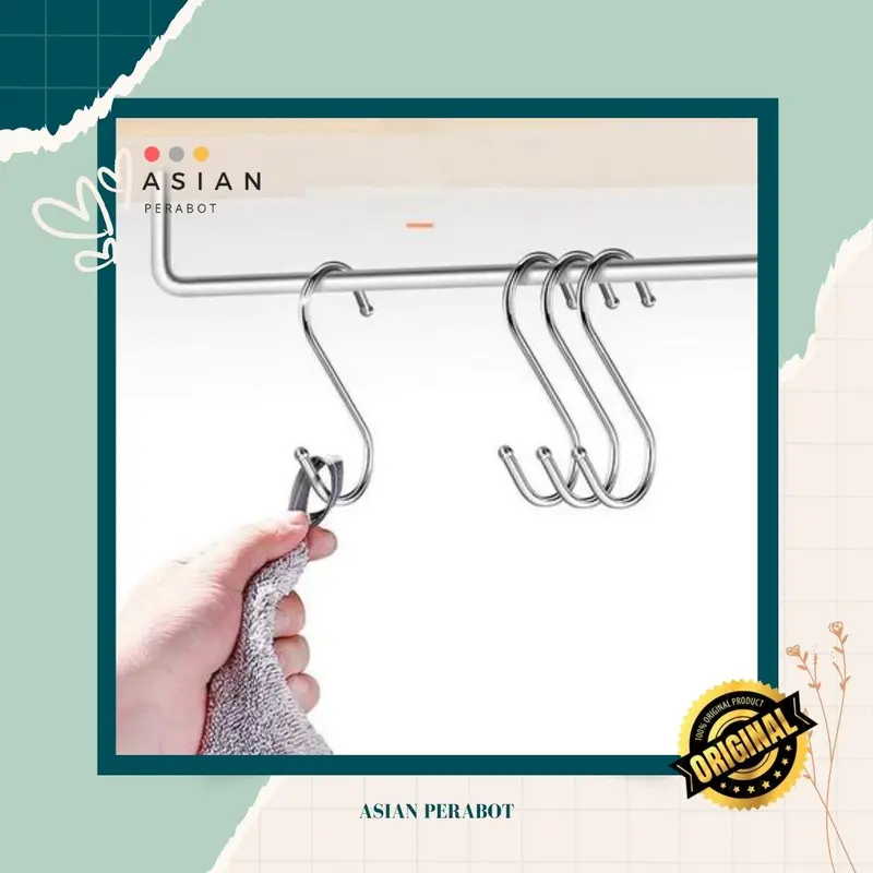 ASIAN PERABOT ORIGINAL Cantolan Besi Pengait Bentuk S Serbaguna / Gantungan S Hook Stainless Steel / Kait Hook Multifungsi Barang Baju Stainless Bentuk S Hanger GANTUNGAN S Serbaguna Stainless Steel - Hook Letter S Bahan stainless steel 7