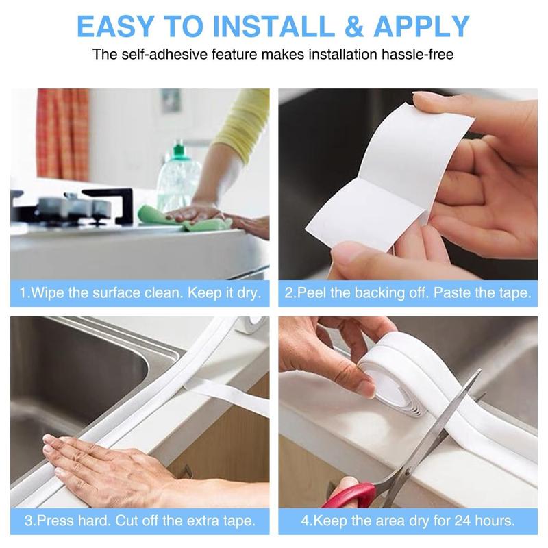 Băng Dính Caulk, Băng Dính Dải Niêm Phong Caulk, Cuộn PVC, Tự Dính, Chống Thấm Nước, Che Phủ Các Viền Của Bồn Tắm Hoặc Bồn Rửa, Thích Hợp Cho Phòng Tắm Và Nhà Bếp 5