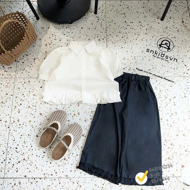 [Nini Kids]-DEAL MỞ BÁN Sét áo kèm sơ mi kèm quần Jean giấy  mềm cho bé Gái chất liệu thô mềm đủ size 8-40kg ( Sơ mi H6- sơ mi nơ)